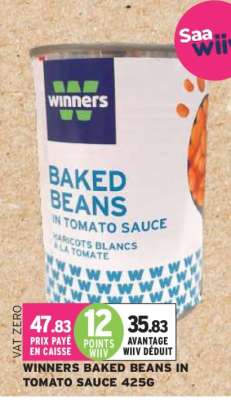 WINNERS BAKED BEANS IN TOMATO SAUCE 425G
