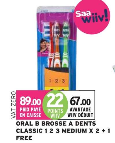 ORAL B BROSSE A DENTS CLASSIC 1 2 3 MEDIUM X 2 + 1 FREE