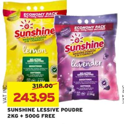 SUNSHINE LESSIVE POUDRE 2KG + 500G FREE