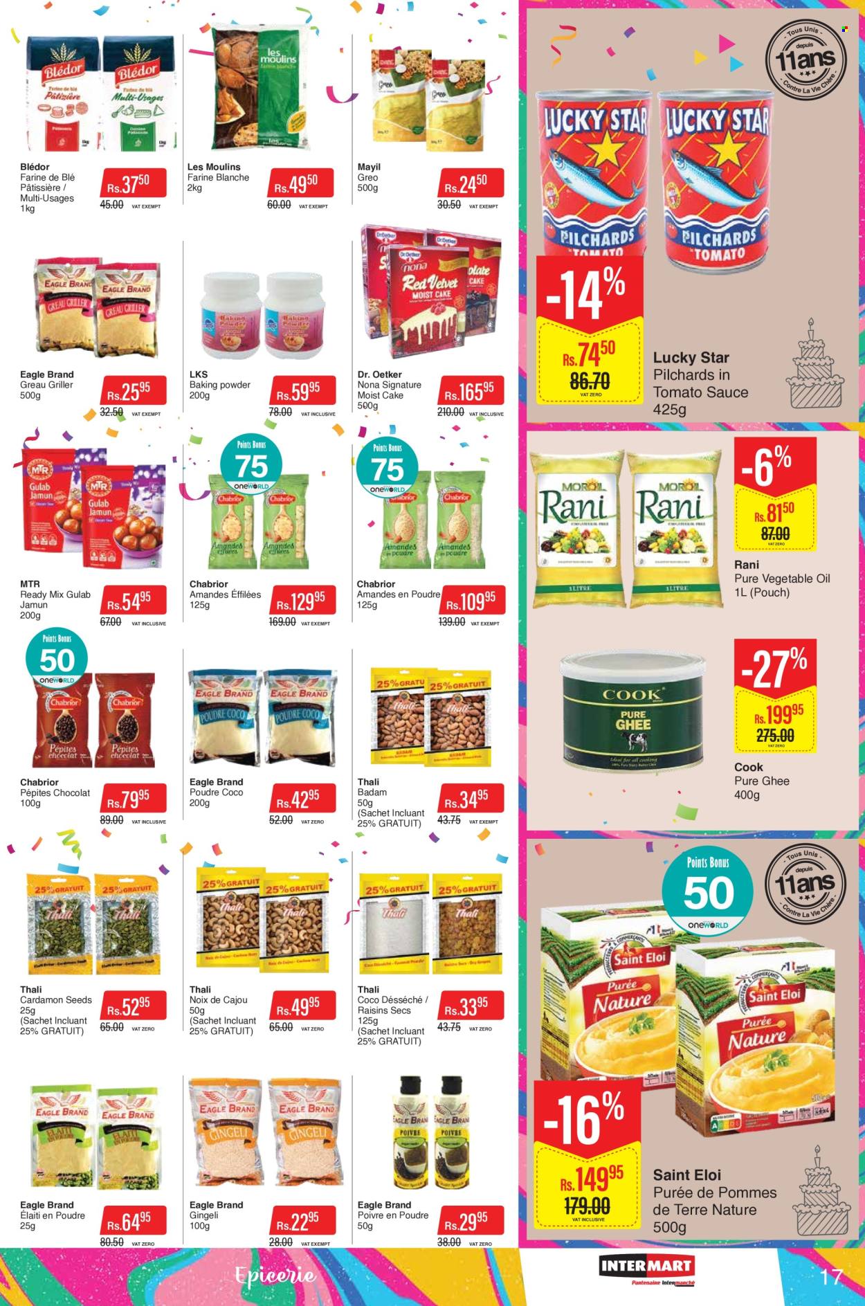 thumbnail - Intermart Catalogue - 21.10.2022 - 7.11.2022 - Sales products - cake, sardines, MTR, Dr. Oetker, ghee, baking powder, vegetable oil, oil, dried fruit, raisins. Page 17.