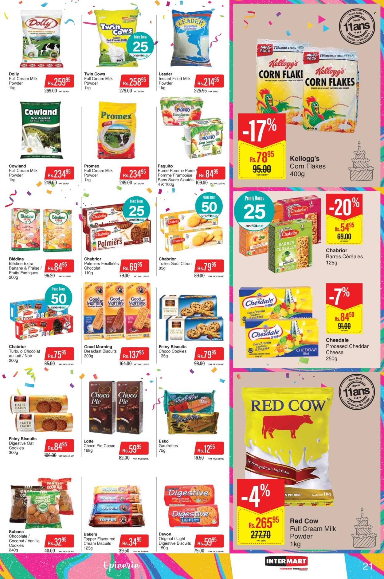 thumbnail - Intermart Catalogue - 21.10.2022 - 7.11.2022 - Sales products - pie, coconut, cheddar, cheese, milk powder, cookies, chocolate, Kellogg's, biscuit, Digestive, corn flakes, Bakers. Page 21.