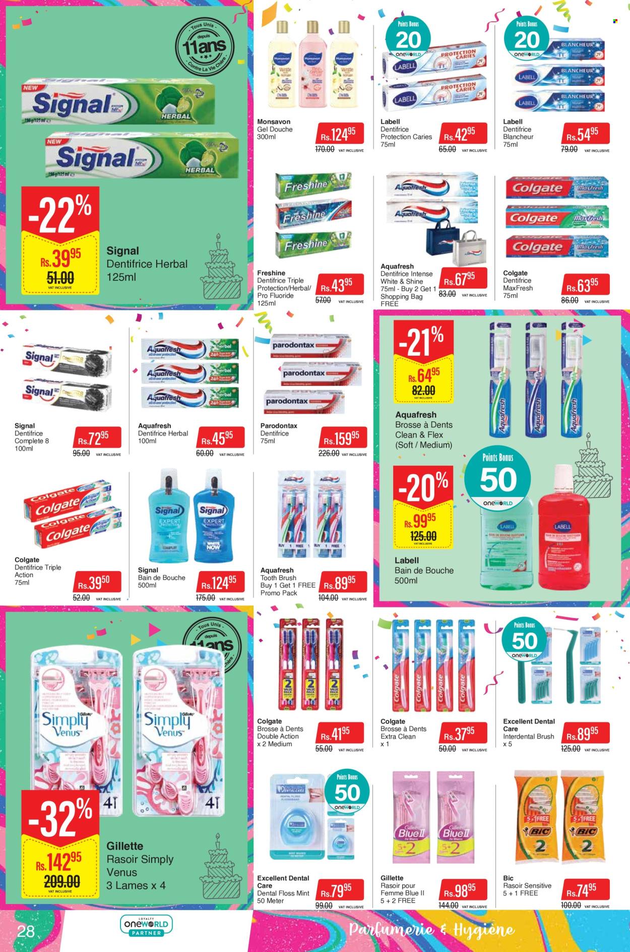 thumbnail - Intermart Catalogue - 21.10.2022 - 7.11.2022 - Sales products - toothbrush, Signal, Gillette, BIC, Venus, shopping bag, Colgate. Page 28.