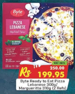 Byte Ready to Eat Pizza Lebanese 300g/ Margueritta 310g (2 Refs)