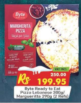 Byte Ready to Eat Pizza Lebanese 300g/ Margueritta 290g (2 Refs)