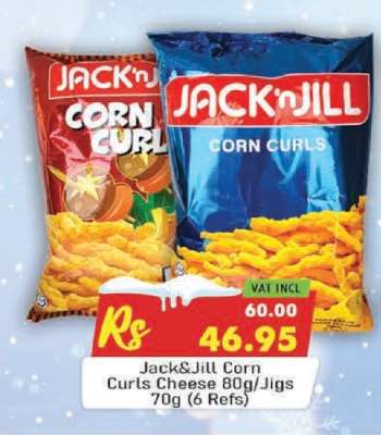 Jack&Jill Corn Curls Cheese 80g/Jigs 70g (6 Refs)