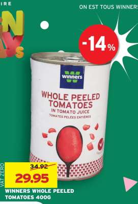 WINNERS WHOLE PEELED TOMATOES 400G