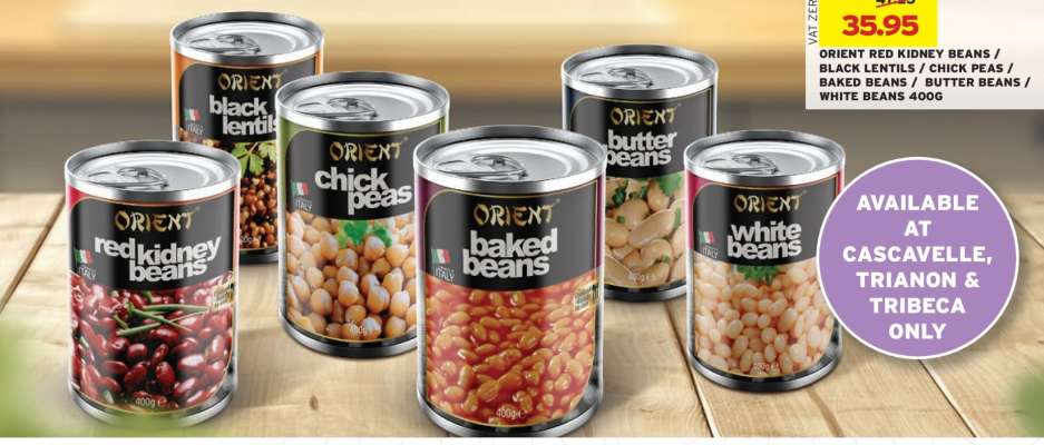 ORIENT RED KIDNEY BEANS / BLACK LENTILS / CHICK PEAS / BAKED BEANS / BUTTER BEANS / WHITE BEANS 400G
