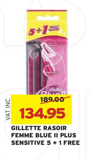 GILLETTE RASOIR FEMME BLUE II PLUS SENSITIVE 5 + 1 FREE