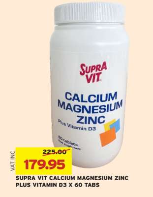 SUPRA VIT CALCIUM MAGNESIUM ZINC PLUS VITAMIN D3 X 60 TABS