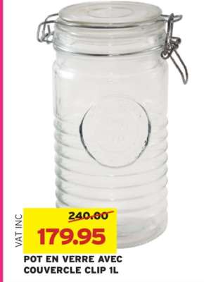 POT EN VERRE AVEC COUVERCLE CLIP 1L