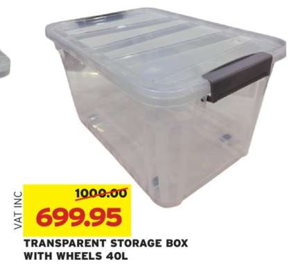 TRANSPARENT STORAGE BOX WITH WHEELS 40L