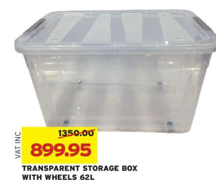TRANSPARENT STORAGE BOX WITH WHEELS 62L