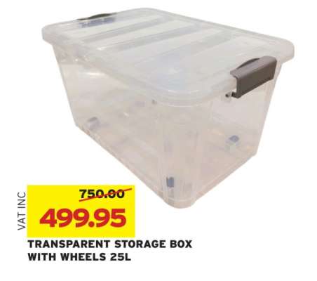 TRANSPARENT STORAGE BOX WITH WHEELS 25L