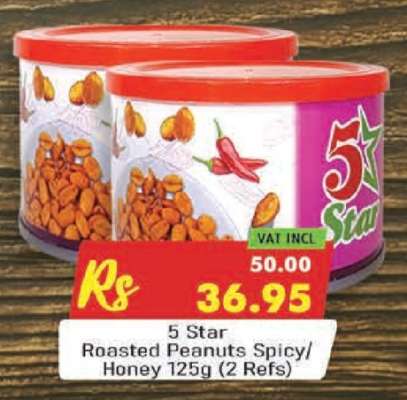 5 Star Roasted Peanuts Spicy/Honey 125g (2 Refs)