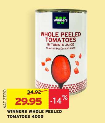 WINNERS WHOLE PEELED TOMATOES 400G