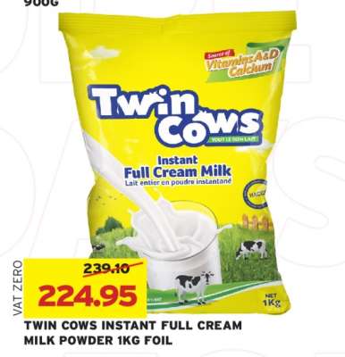 TWIN COWS INSTANT FULL CREAM MILK POWDER 1KG FOIL