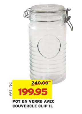 POT EN VERRE AVEC COUVERCLE CLIP 1L