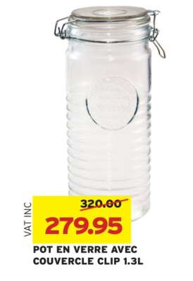 POT EN VERRE AVEC COUVERCLE CLIP 1.3L