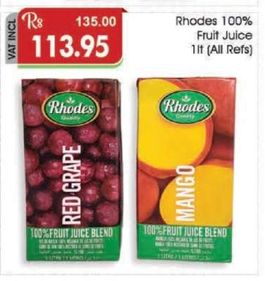 Rhodes 100% Fruit Juice 1lt (All Refs)
