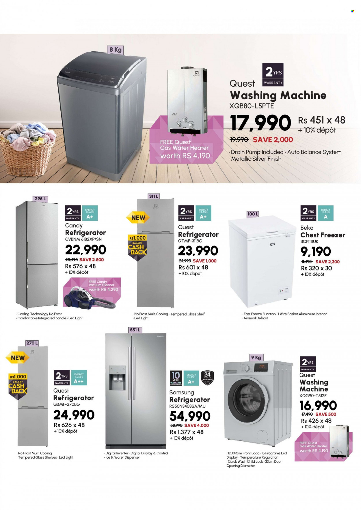 Galaxy Catalogue - Sales products - dispenser, Samsung, freezer, refrigerator, chest freezer, water heater, washing machine, vacuum cleaner, water dispenser, basket, Beko. Page 4.