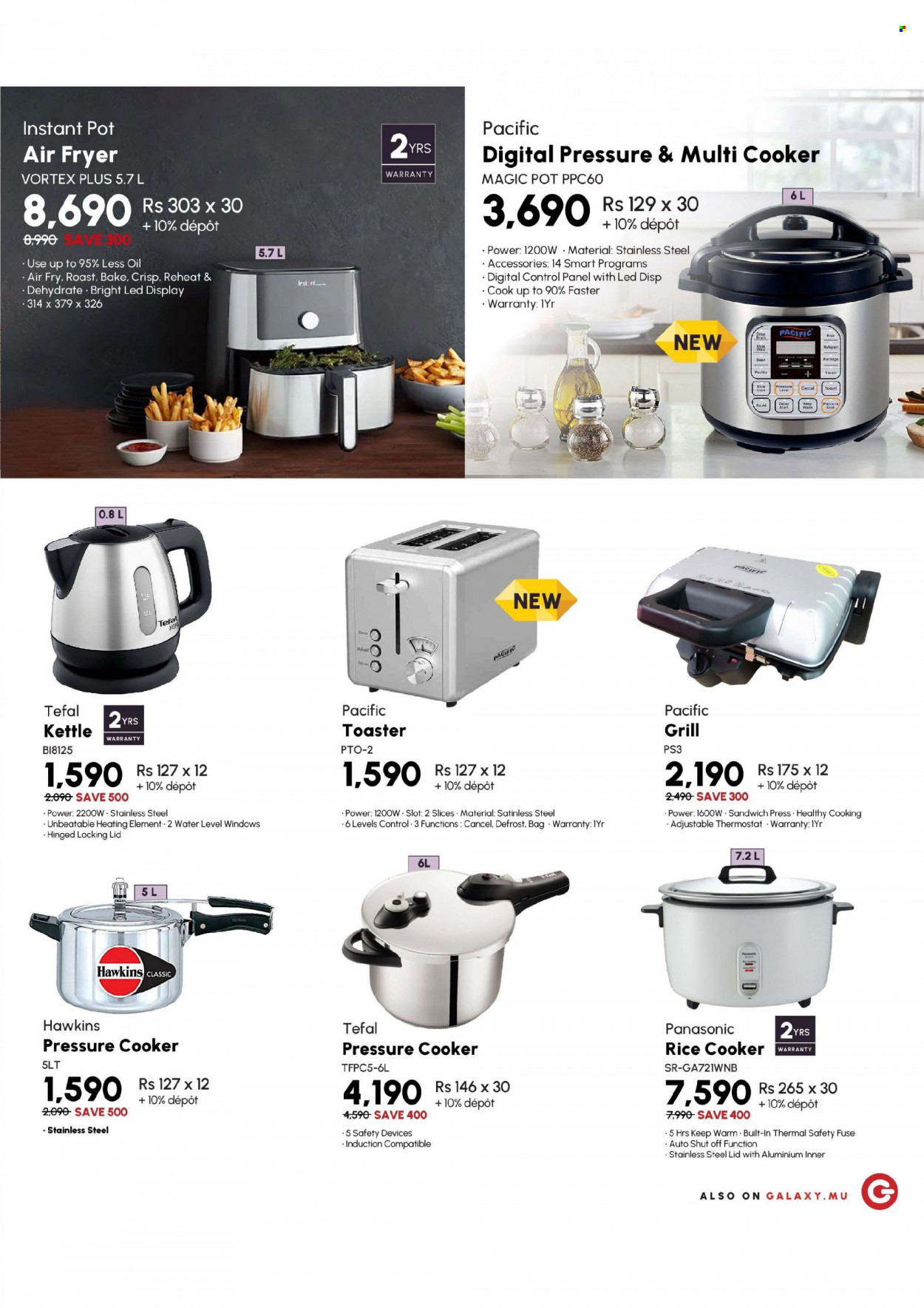 Galaxy Catalogue - Sales products - Tefal, lid, pot, pressure cooker, rice cooker, multifunction cooker, air fryer, Instant Pot, sandwich press, kettle, bag, grill, Panasonic, toaster. Page 5.