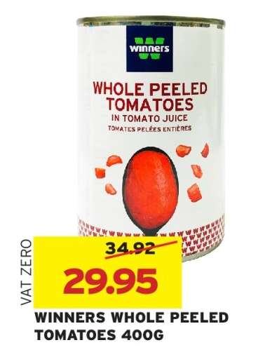 WINNERS WHOLE PEELED TOMATOES 400G