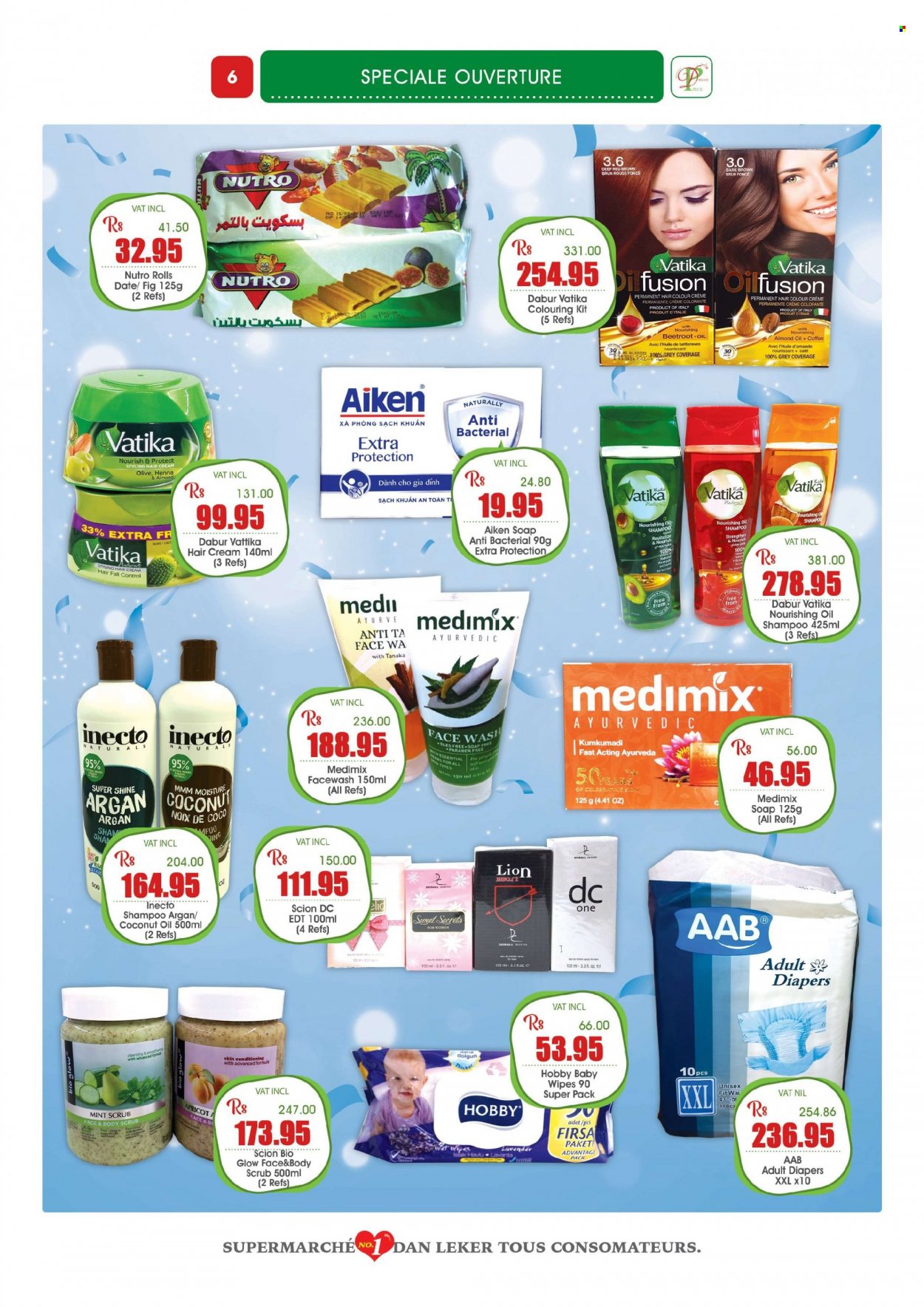 thumbnail - Dreamprice Catalogue - 21.11.2022 - 11.12.2022 - Sales products - beetroot, Dabur, rice, coconut oil, oil, coffee, wipes, baby wipes, nappies, face gel, soap, face wash, hair color, hair cream, body scrub, eau de toilette, shampoo. Page 6.
