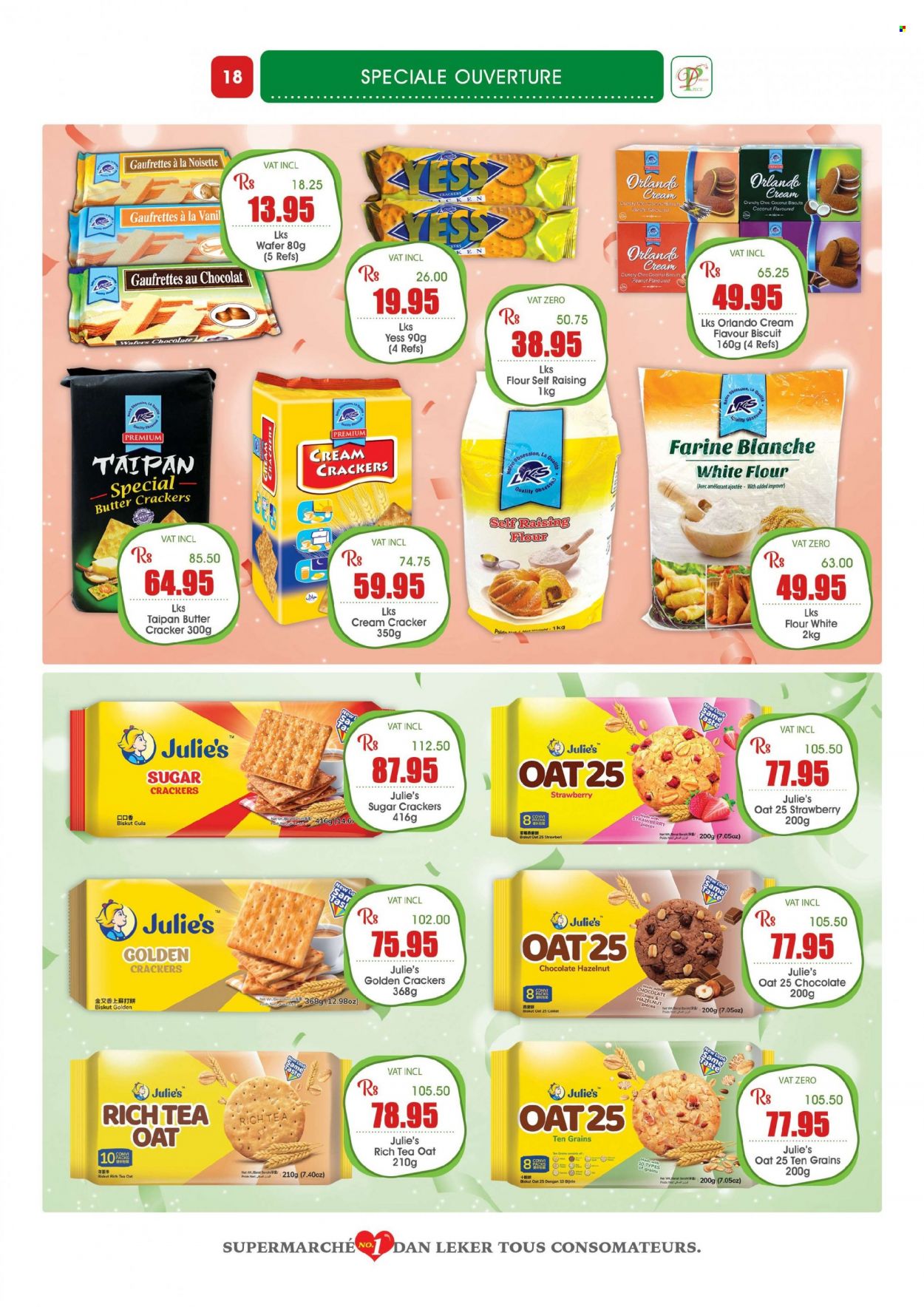 thumbnail - Dreamprice Catalogue - 21.11.2022 - 11.12.2022 - Sales products - butter, wafers, crackers, biscuit, Julie's, flour, sugar, oats, rice, tea. Page 18.