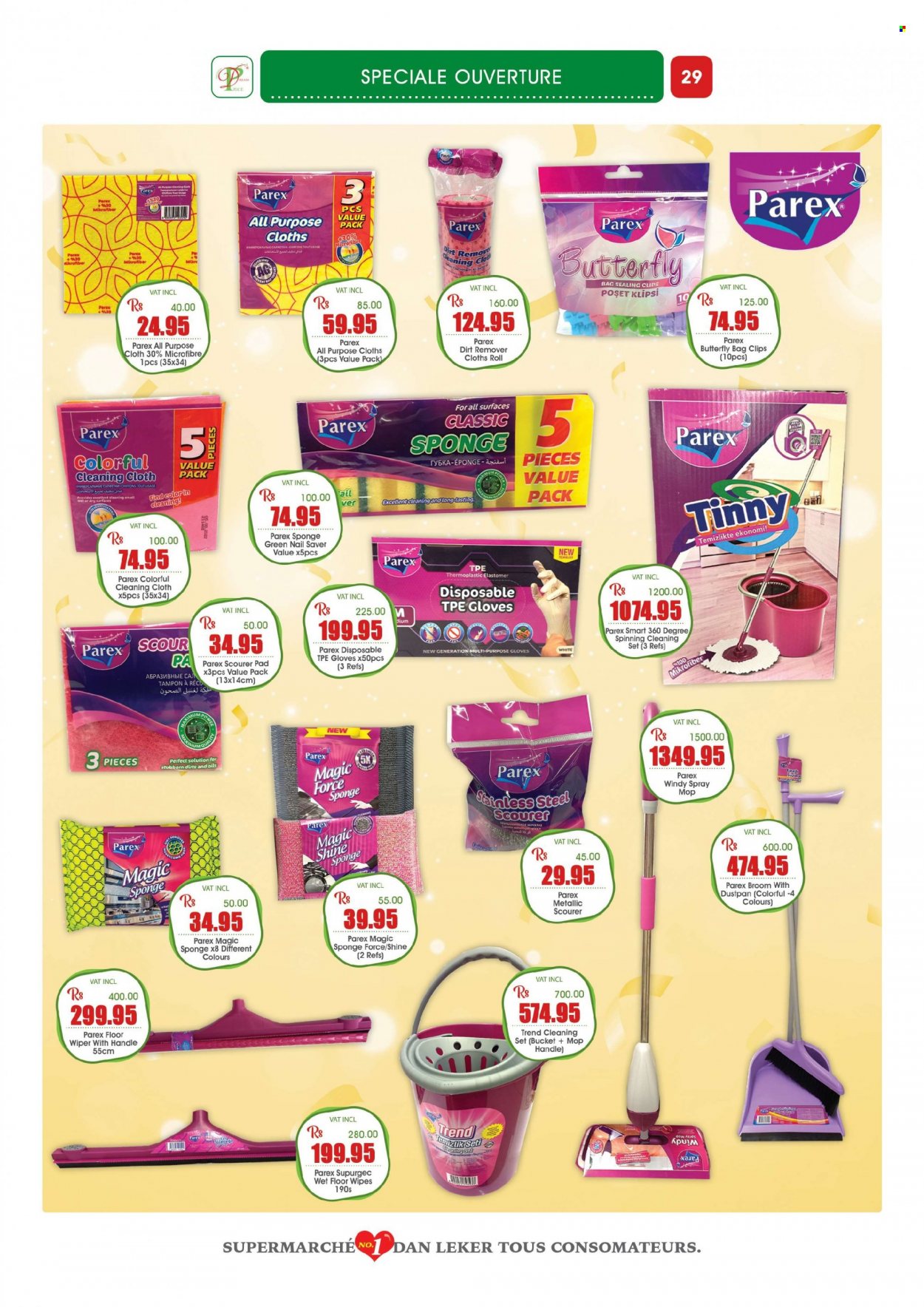 thumbnail - Dreamprice Catalogue - 21.11.2022 - 11.12.2022 - Sales products - rice, wipes, scourer, tampons, cleaning set, gloves, sponge, mop, broom, bag clips. Page 29.