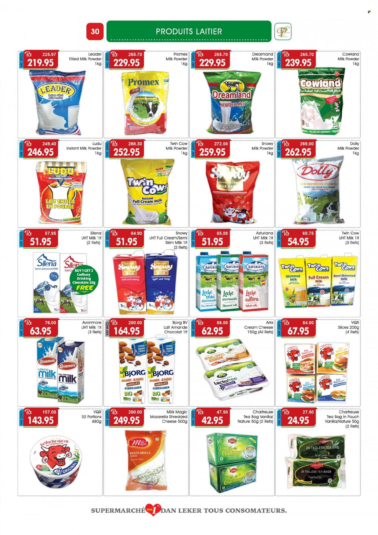 thumbnail - Dreamprice Catalogue - 21.11.2022 - 11.12.2022 - Sales products - sandwich, cream cheese, shredded cheese, The Laughing Cow, Arla, milk powder, chocolate, Cadbury, herbs, hot chocolate, tea bags, calcium, mozzarella. Page 30.