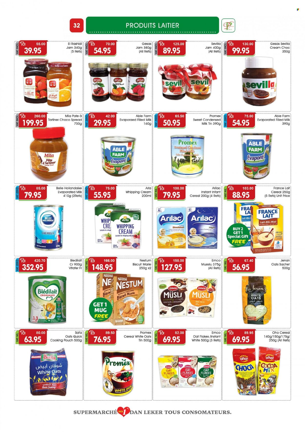 thumbnail - Dreamprice Catalogue - 21.11.2022 - 11.12.2022 - Sales products - oranges, Arla, evaporated milk, condensed milk, whipping cream, biscuit, cocoa, oats, strawberry jam, cereals, muesli, rice, honey, fruit jam, mug, calcium, Nestlé. Page 32.