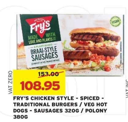 FRY'S CHICKEN STYLE - SPICED - TRADITIONAL BURGERS / VEG HOT DOGS - SAUSAGES 320G / POLONY 380G