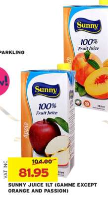 SUNNY JUICE 1LT (GAMME EXCEPT ORANGE AND PASSION)