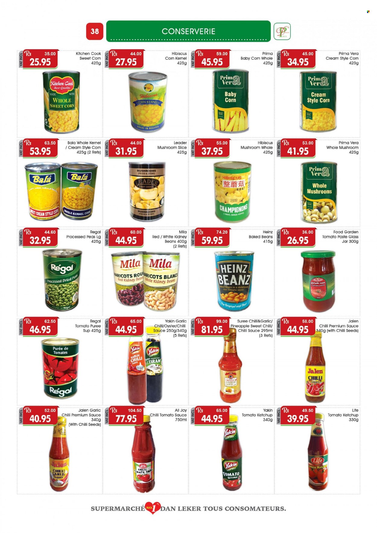 thumbnail - Dreamprice Catalogue - 21.11.2022 - 11.12.2022 - Sales products - mushrooms, beans, peas, sweet corn, pineapple, oysters, tomato paste, kidney beans, baked beans, tomato puree, rice, chilli sauce, garlic sauce, jar, Heinz, ketchup. Page 38.