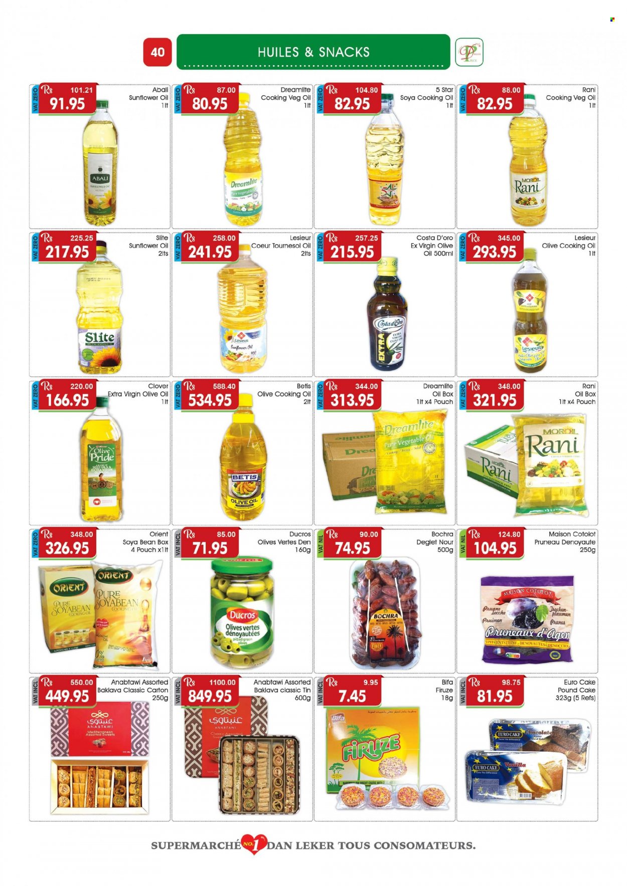 thumbnail - Dreamprice Catalogue - 21.11.2022 - 11.12.2022 - Sales products - cake, pound cake, salad, Clover, chocolate, snack, biscuit, rice, extra virgin olive oil, sunflower oil, vegetable oil, olive oil, oil, cooking oil, prunes, dried fruit, olives. Page 40.
