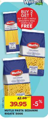 MUTLU PASTA SEDANINI RIGATE 500G