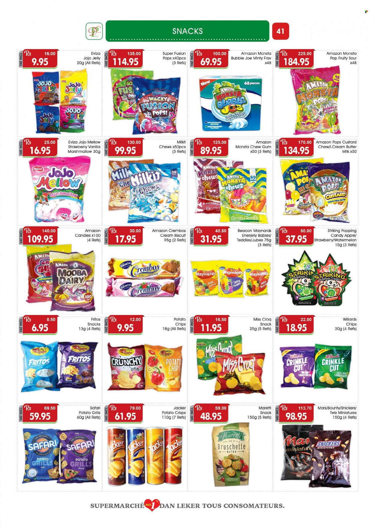 thumbnail - Dreamprice Catalogue - 21.11.2022 - 11.12.2022 - Sales products - onion, watermelon, papaya, pizza, custard, milk, marshmallows, snack, Snickers, Twix, Bounty, Mars, jelly, chewing gum, biscuit, Fritos, potato crisps, potato chips, chips, rice. Page 41.
