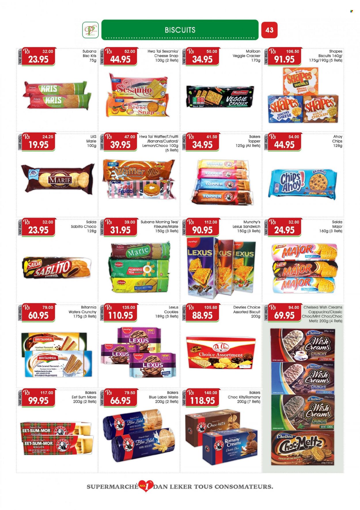 thumbnail - Dreamprice Catalogue - 21.11.2022 - 11.12.2022 - Sales products - chicken roast, sandwich, custard, milk, cookies, wafers, snack, crackers, biscuit, chips, oats, rice, caramel, tea, cup, Bakers. Page 43.