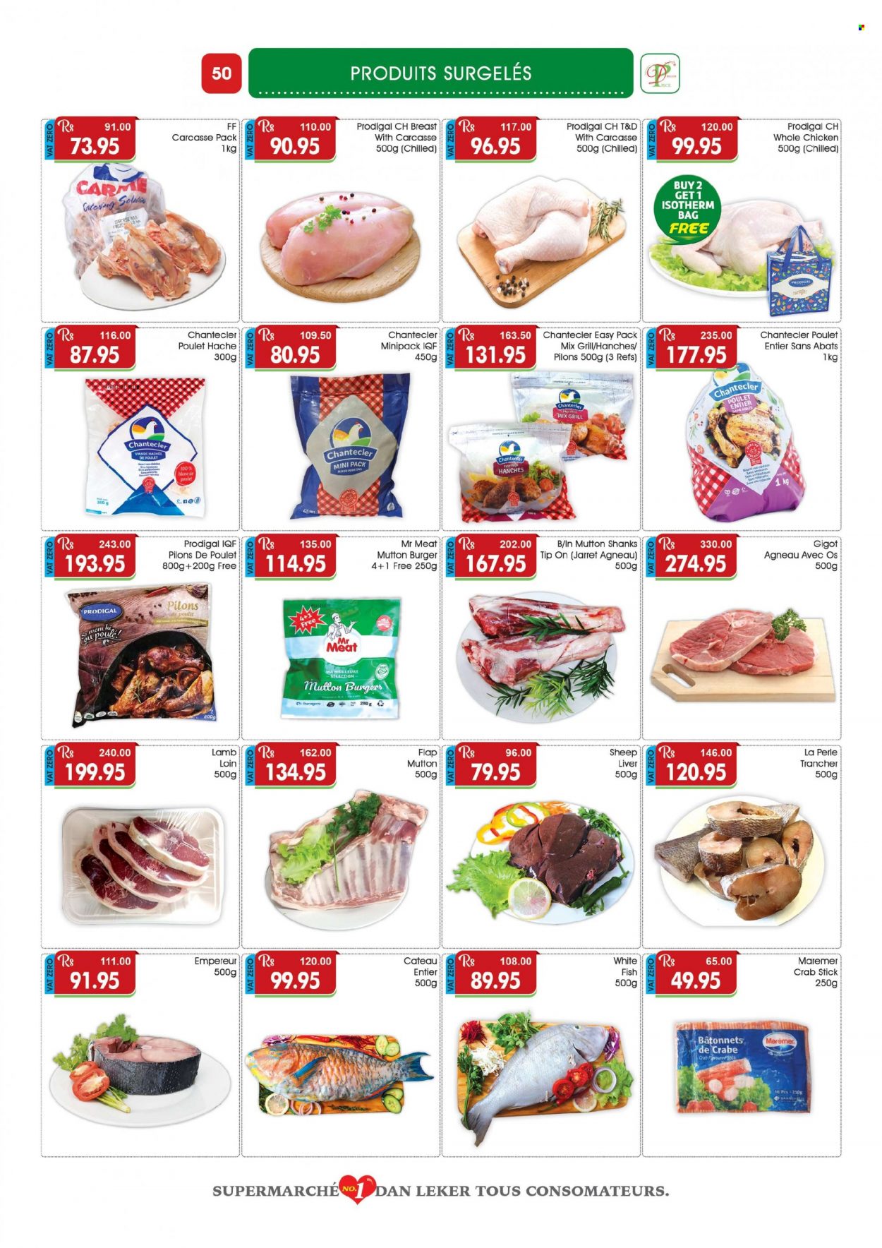 thumbnail - Dreamprice Catalogue - 21.11.2022 - 11.12.2022 - Sales products - whitefish, crab, fish, hamburger, rice, whole chicken, chicken, mutton meat, bag. Page 50.