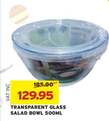 TRANSPARENT GLASS SALAD BOWL 500ML