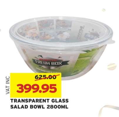 TRANSPARENT GLASS SALAD BOWL 2800ML