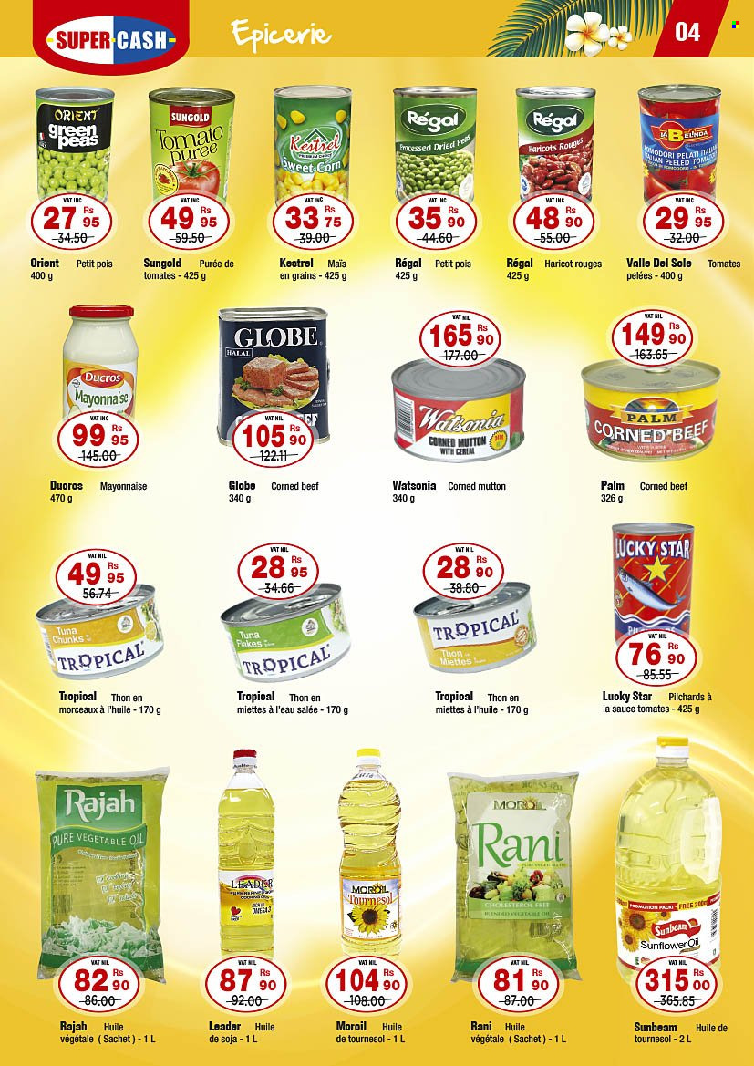 thumbnail - Supercash Catalogue - 24.11.2022 - 7.12.2022 - Sales products - corn, peas, sweet corn, sardines, tuna, sauce, corned beef, mayonnaise, tomato sauce, tomato puree, cereals, sunflower oil, oil, beef meat, mutton meat, Sunbeam. Page 4.
