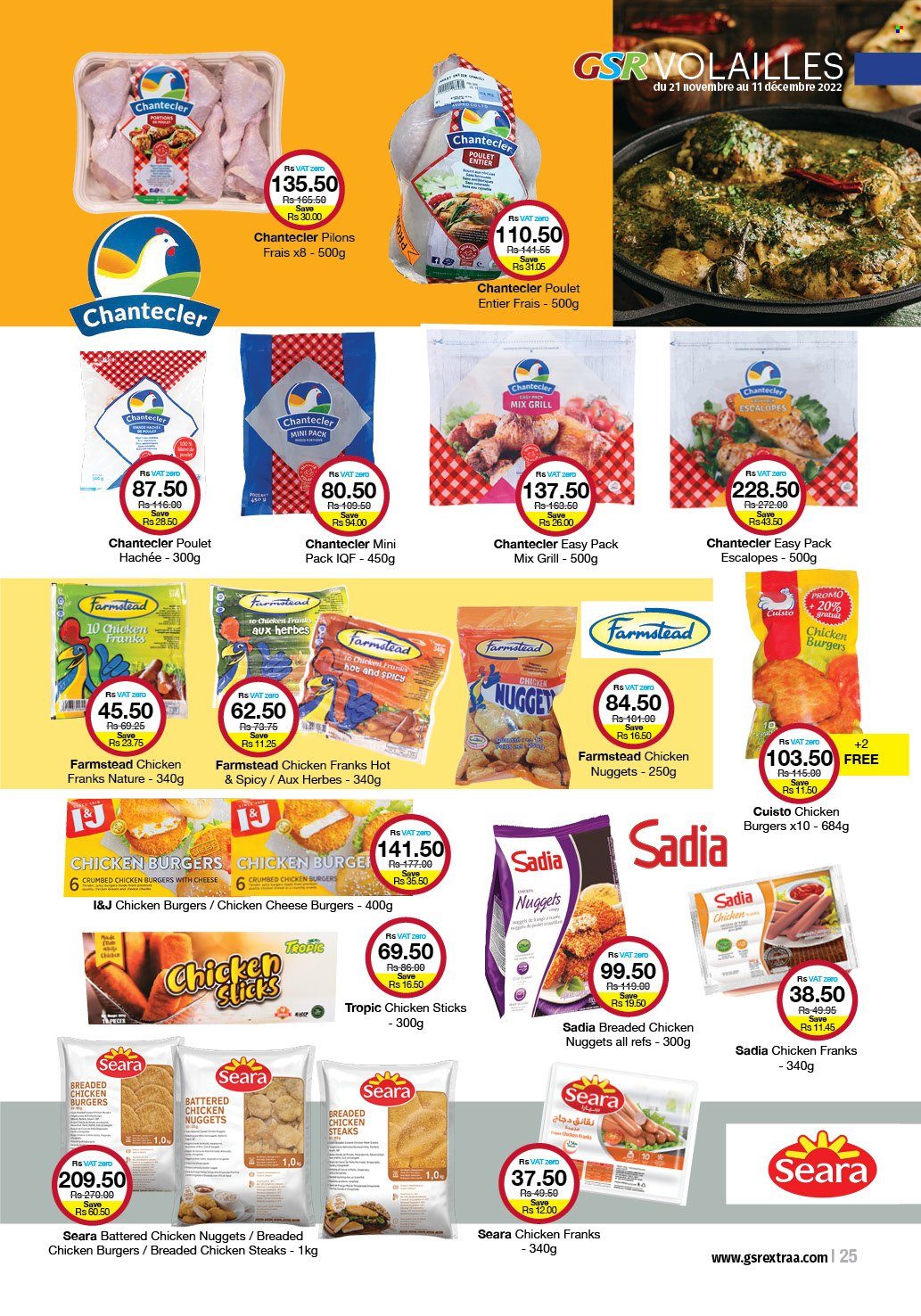 thumbnail - GSR Catalogue - 21.11.2022 - 11.12.2022 - Sales products - nuggets, hamburger, fried chicken, chicken nuggets, chicken frankfurters, cheese, steak. Page 25.