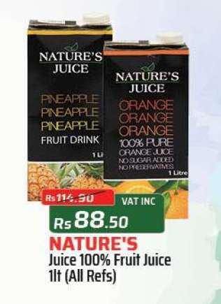 Nature's Juice 100% Fruit Juice 1lt (All Refs)