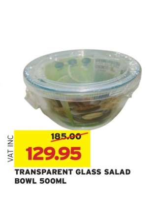 TRANSPARENT GLASS SALAD BOWL 500ML