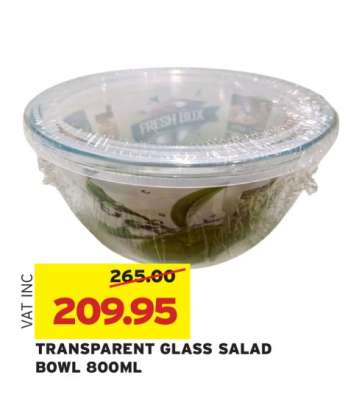 TRANSPARENT GLASS SALAD BOWL 800ML
