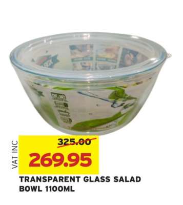 TRANSPARENT GLASS SALAD BOWL 1100ML