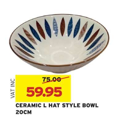 CERAMIC L HAT STYLE BOWL 20CM