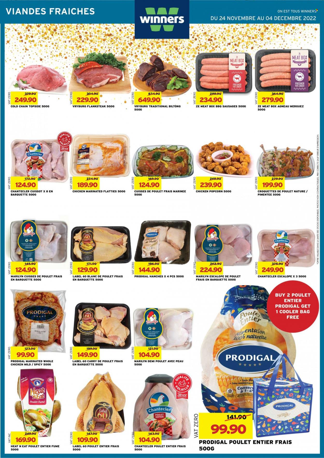 thumbnail - Winner's Catalogue - 24.11.2022 - 4.12.2022 - Sales products - sauce, sausage, potato croquettes, popcorn, whole chicken, chicken, bag, cooler bag. Page 11.