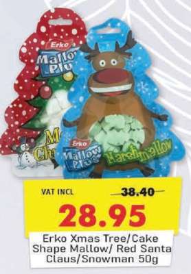 Erko Xmas Tree/Cake Shape Mallow/Red Santa Claus/Snowman 50g